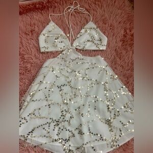 White sequenced strappy back cut out lucy in the sky dress. Only worn once